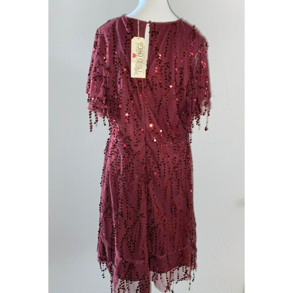 NWT Southern Fried Chics Burgundy Mesh Sequined Dress Size XXL - Picture 2 of 7
